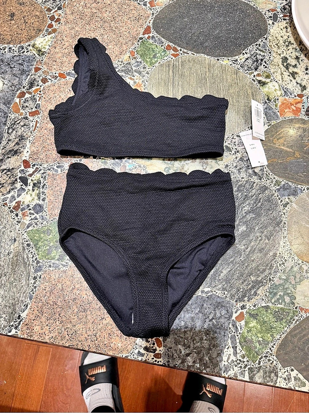 Old Navy One-Shoulder Scallop-Trim Swim Set Black Bikini Set size 6-7